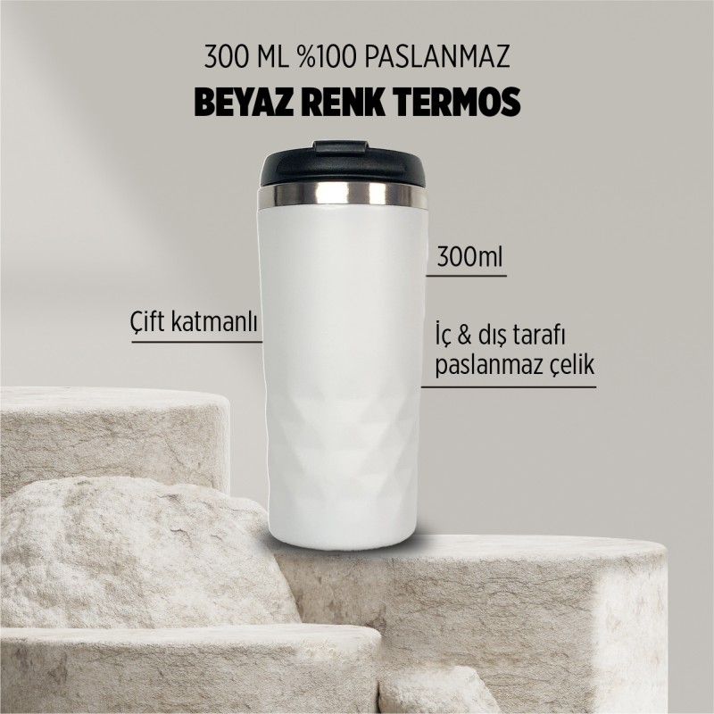 EccoTech 300 Ml %100 Paslanmaz Beyaz Renk Termos